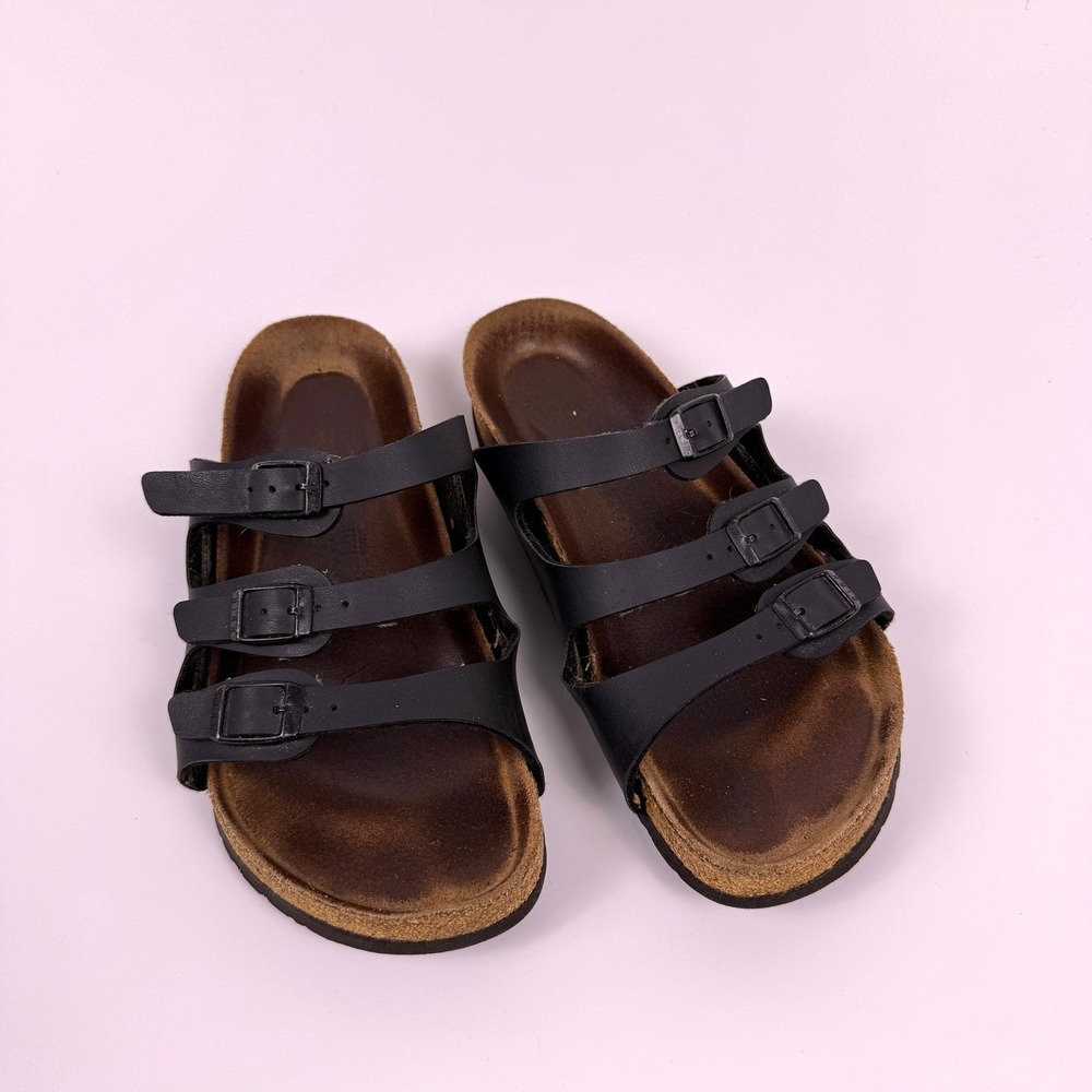 Birkenstock Florida Soft Footbed Sandals Womens 37 Black Triple Strap Comfort